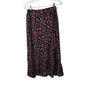 Black Red Ditsy Floral Whimsical Tulip Hem Skirt Midi Fairy Grunge Romantic S